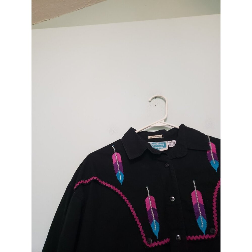 Vtg Southwest Canyon Womens S Shirt Cotton Western Feather Embroidered Button - Picture 4 of 5